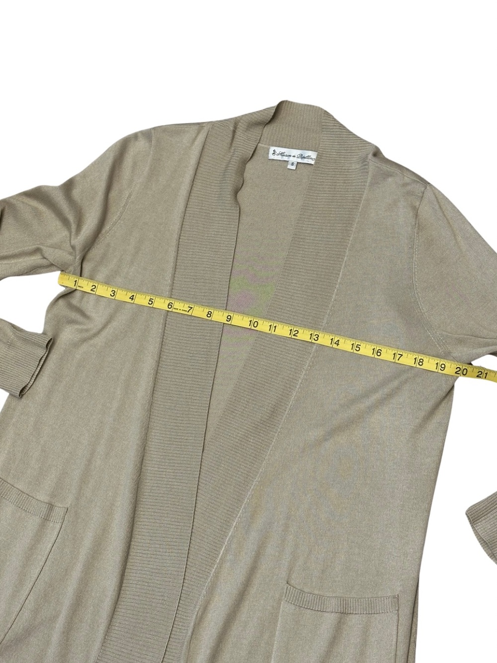 Maison de Papillon Silk Cashmere Open Front Cardigan Beige Pockets Size S - Picture 9 of 11